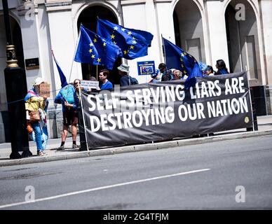 London, Großbritannien. 23. Juni 2021: Britischer Protest gegen „diese korrupte Regierung“. Quelle: Loredana Sangiuliano/Alamy Live News Stockfoto