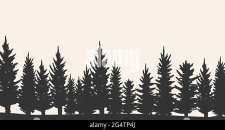 Silhouette von Tannen, Waldlandschaft. Auf weißem Hintergrund. Vektordarstellung „Forest Silhouette“. Stock Vektor