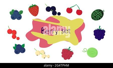 Berry im flachen Stil Vektor-Illustrationsset. Zusammensetzung von verschiedenen Beeren Früchte Ikonen in einfachen Stil gezeichnet Stock Vektor