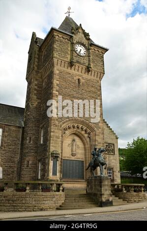 Außenansicht des Rathausgebäudes in der schottischen Grenzstadt Galashiels. Stockfoto