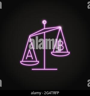 Produktvergleich Neon-Symbol im Line-Stil. Symbol „Skalierung“. Vergleichen Sie zwei Optionen. Vektorgrafik. Stock Vektor