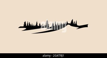 Berg- und Wald-Symbolvektor, Berg, Kiefer-Vektor-Illustration, Kiefer-Baum-Vektor, Berg-Illustration. Stock Vektor