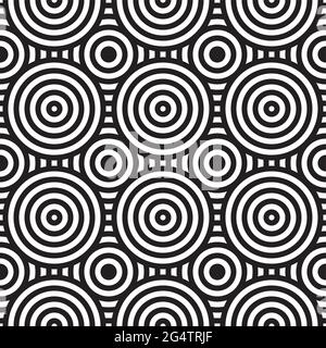 Vektor nahtloses Kreismuster. Moderne, stylische Textur mit monochromer Oberfläche. Wiederholendes Kreisraster. Einfacher Designhintergrund. Stock Vektor