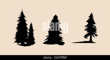 Vektor Silhouette von verschiedenen Kiefern. Pinien Illustration Set, Schwarz Silhouette Bäume Vektor, Pine Baum Vektor Stock Vektor