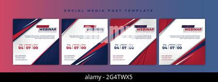 Satz von Social-Media-Post-Vorlagen. Webinar Einladungsbanner mit blauem, rotem und weißem Design. Gute Vorlage für Online-Werbedesign. Stock Vektor