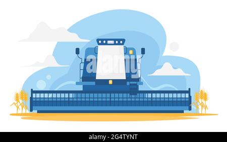 Landwirtschaft kombinieren Maschine im Ernteprozess, ländliche Ackerland Anbau Vektor-Illustration. Cartoon landwirtschaftlichen Erntemaschinen arbeiten, cropping Getreidefeld, Landwirt Maschinen bei der Arbeit Hintergrund Stock Vektor