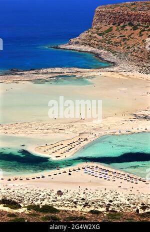 Balos Strand, im Nordwesten der Insel Kreta, Präfektur Hania (oder 'Chania'), Griechenland. Stockfoto
