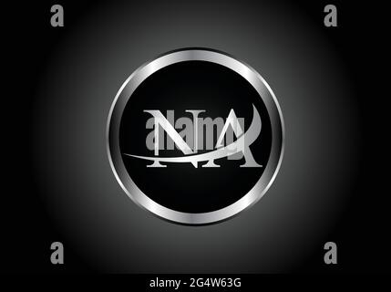Silberner Buchstabe NA Metallkombination Alphabet Logo Icon Design mit grauer Farbe auf Schwarz-Weiß-Gradienten-Design für ein Unternehmen oder Unternehmen Stock Vektor