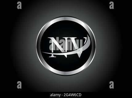 Silberner Buchstabe NV Metallkombination Alphabet Logo Icon Design mit grauer Farbe auf Schwarz-Weiß-Gradienten-Design für ein Unternehmen oder Unternehmen Stock Vektor