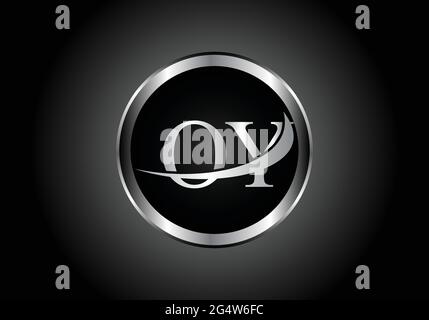 Silberner Buchstabe OY Metallkombination Alphabet Logo Icon Design mit grauer Farbe auf Schwarz-Weiß-Gradienten-Design für ein Unternehmen oder Unternehmen Stock Vektor