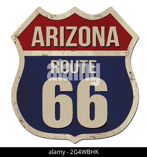 Arizona, Route 66 vintage rostigen Metall-Schild auf weißem Hintergrund, Vektor-Illustration Stock Vektor