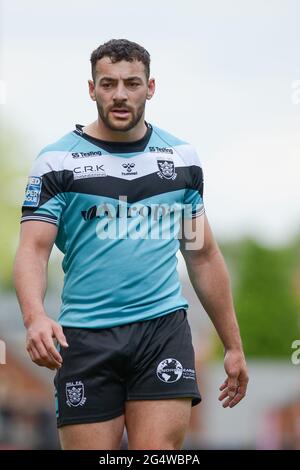 Leigh, England - 19. Juni 2021 - Jake Connor (1) von Hull FC während der Rugby League Betfred Super League Leigh Centurions gegen Hull FC im Leigh Sports Village Stadium, Leigh, Großbritannien Dean Williams/Alamy Live News Stockfoto