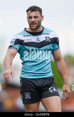 Leigh, England - 19. Juni 2021 - Jake Connor (1) von Hull FC während der Rugby League Betfred Super League Leigh Centurions gegen Hull FC im Leigh Sports Village Stadium, Leigh, Großbritannien Dean Williams/Alamy Live News Stockfoto