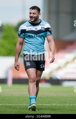 Leigh, England - 19. Juni 2021 - Jake Connor (1) von Hull FC während der Rugby League Betfred Super League Leigh Centurions gegen Hull FC im Leigh Sports Village Stadium, Leigh, Großbritannien Dean Williams/Alamy Live News Stockfoto