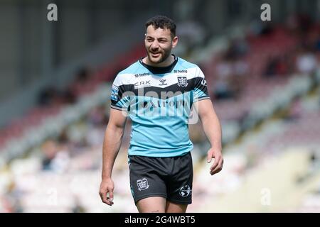 Leigh, England - 19. Juni 2021 - Jake Connor (1) von Hull FC während der Rugby League Betfred Super League Leigh Centurions gegen Hull FC im Leigh Sports Village Stadium, Leigh, Großbritannien Dean Williams/Alamy Live News Stockfoto