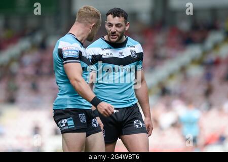 Leigh, England - 19. Juni 2021 - Jake Connor (1) von Hull FC während der Rugby League Betfred Super League Leigh Centurions gegen Hull FC im Leigh Sports Village Stadium, Leigh, Großbritannien Dean Williams/Alamy Live News Stockfoto