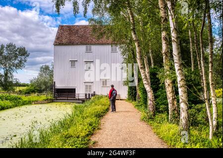 Lode Mill, eine funktionierende Wassermühle, die zum Mahlen von Mais in Anglesey Abbey verwendet wurde, einem Landhaus im Jacobean-Stil in Lode, in der Nähe von Camdridge, Großbritannien, Stockfoto