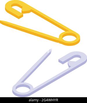 Isometrischer Vektor mit Metallstiftsymbol. Sicherheitsstift. Sichere Windelnadel Stock Vektor