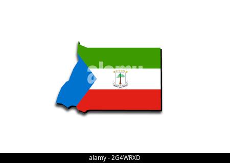 Übersichtskarte von Äquatorialguinea mit der Nationalflagge über dem Land. 3D-Grafiken, die einen Schatten auf den weißen Hintergrund werfen Stockfoto