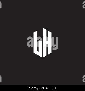LH Logo-Monogramm mit sechseckiger Designvorlage isoliert auf schwarzem Hintergrund Stock Vektor