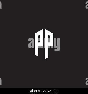 PP-Logo-Monogramm mit sechseckiger Designvorlage isoliert auf schwarzem Hintergrund Stock Vektor