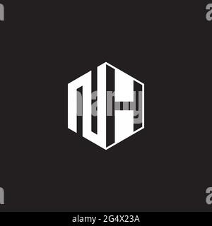 NH N H HN Logo, monogrammiert, Sechseck mit schwarzem Hintergrund und negativem Leerzeichen Stock Vektor
