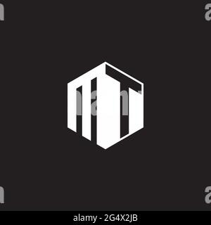 MONOGRAMM-Sechseck MIT MT M T TM Logo und negativem Leerzeichen auf schwarzem Hintergrund Stock Vektor