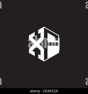 XF-Logo-Sechseck mit Monogramm und negativem Leerzeichen auf schwarzem Hintergrund Stock Vektor