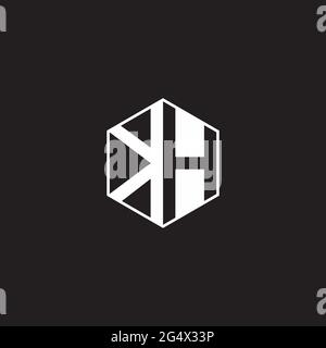 KH K H HK Logo-Monogramm-Sechseck mit schwarzem Hintergrund und negativem Leerzeichen Stock Vektor