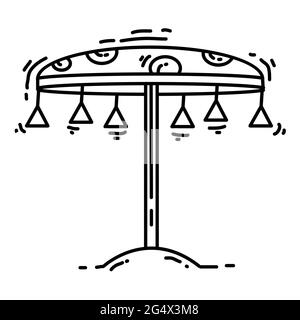 Spielplatz Kinder Spinning Pilz, spielen, Kinder, Kindergarten. Handgezeichnete Icon-Set, Umriss schwarz, Doodle-Symbol, Vektor-Symbol-Design. Stock Vektor