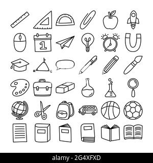 Back to School Icon Set Doodle Stil. Bildung Handgezeichnete Objekte und Symbole mit dünnen Linien. Stock Vektor