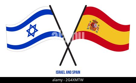 Israel und Spanien Flaggen gekreuzt und winken Flat Style. Offizieller Anteil. Korrekte Farben Stock Vektor