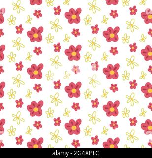 Einfaches kindisches Muster mit Blumen auf weißem Hintergrund. Vektor natürliche flache Textur mit Gänseblümchen. Stoff mit Flora in Pastellfarben. Hintergrundbild wi Stock Vektor