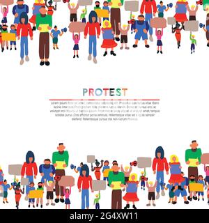 Demonstranten Menschen auf weißem Hintergrund. Darstellung des Rotationsvektors. Straßenprotest der Arbeiter Stock Vektor