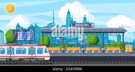 U-Bahn-Station mit Zug. Stock Vektor