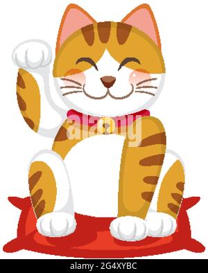 Japanische glückliche Katze maneki neko Cartoon Charakter isoliert Illustration Stock Vektor