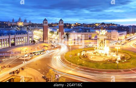 Barcelona Skyline Plaza Espana Stockfoto