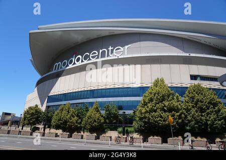 Eine allgemeine Ansicht des Moda Center, Mittwoch, 23. Juni 2021, in Portland, Die Arena ist die Heimat der Portland Trail Blazers. Stockfoto
