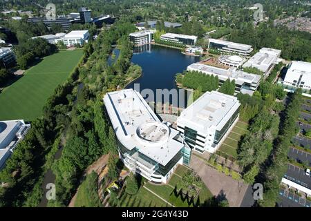 Eine Luftaufnahme des Nike World Headquarters, Mittwoch, 23. Juni 2021, in Beaverton, Ore. Stockfoto