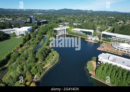 Eine Luftaufnahme des Nike World Headquarters, Mittwoch, 23. Juni 2021, in Beaverton, Ore. Stockfoto