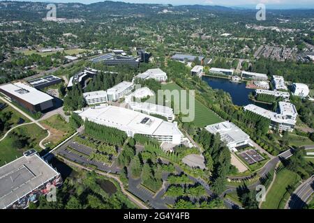 Eine Luftaufnahme des Nike World Headquarters, Mittwoch, 23. Juni 2021, in Beaverton, Ore. Stockfoto