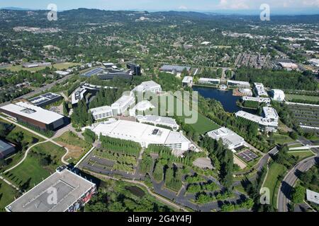 Eine Luftaufnahme des Nike World Headquarters, Mittwoch, 23. Juni 2021, in Beaverton, Ore. Stockfoto