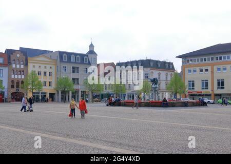 Mai 14 2021 - Anklam/Deutschland: Kleinstadtleben im Frühling Stockfoto