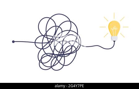 Komplexe einfache Weg von Anfang bis Idee. Chaos Vereinfachung, Problemlösung und Business-Lösungen Ideensuche Konzept Vektor Illustration. Stock Vektor