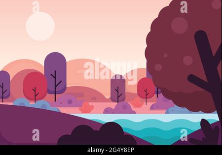 Berg Natur Panorama-Landschaft. Vektor-Illustration mit flachem Design. Stock Vektor