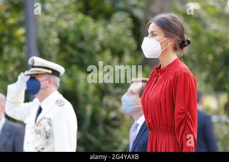 Madrid, Spanien. Juni 2021. Die spanische Königin Letizia Ortiz und Jose Luis Martinez Almeida während des Festes der Stadtpolizei Patron in Madrid am Donnerstag, den 24. Juni 2021. Quelle: CORDON PRESS/Alamy Live News Stockfoto