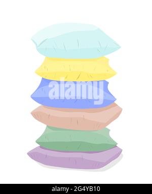Ein Stapel von sechs mehrfarbigen Kissen in Pastellfarben auf weißem Hintergrund. Stock Vektor