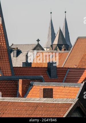 Goslar, Kaiserpfalz, Blick auf die Dächer der Altstadt Stockfoto