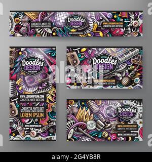 Cartoon Vektor Doodle Satz von Disco Music Corporate Identity Vorlagen Stock Vektor