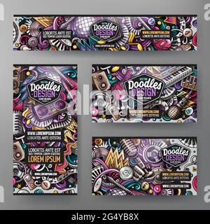 Cartoon Vektor Doodle Satz von Disco Music Corporate Identity Vorlagen Stock Vektor